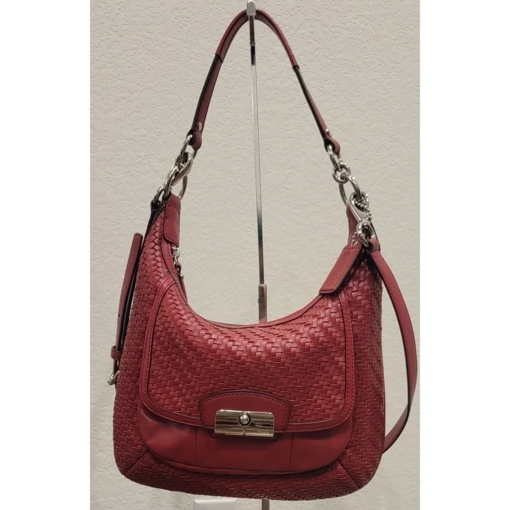 Coach Woven Leather Shoulder Bag with Detachable Crossbody Strap